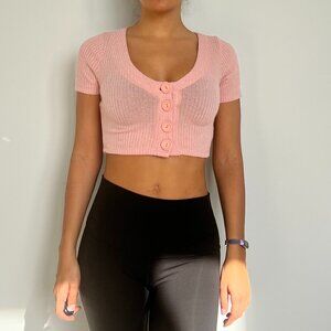 Adorable Pink Crop Button Sweater by Le Lis